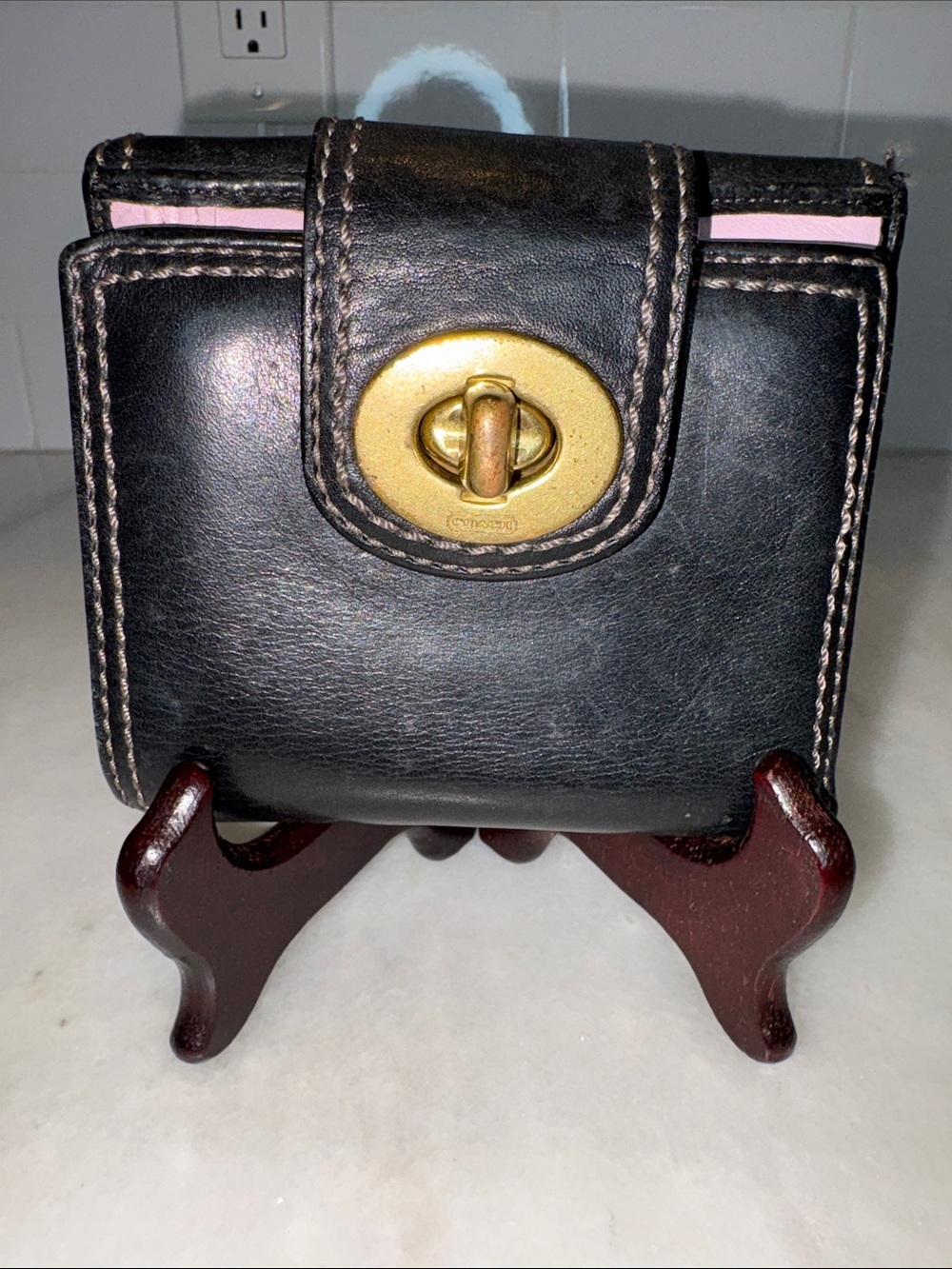 COACH Black Leather Turnlock French Purse Wallet Y2K Vintage Style 41055